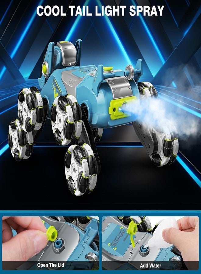 Junona 8-Wheel Stunt RC Robot Dog | 2.4GHz Remote-Controlled Pet with Drift Wheels, 360° Rotation, LED Eyes & Smoke Effect | Interactive Robotic Toy for Kids Rechargeable RC Stunt Dog (Blue) - Image 5